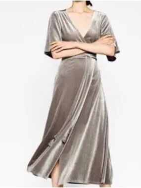 Zara Trafaluc Taupe velvet wrap dress